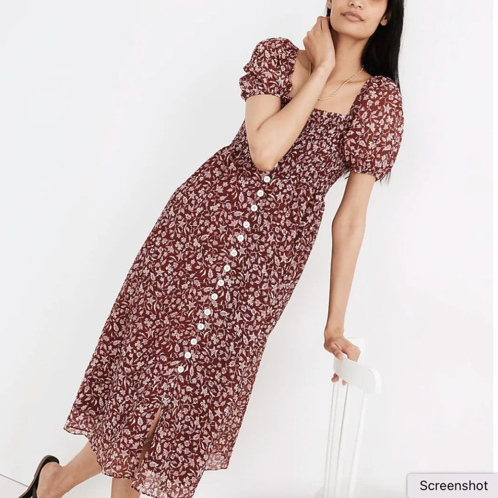 Madewell, Lucie Smocked Button-Front Midi Dress in Batik Vine, Medium